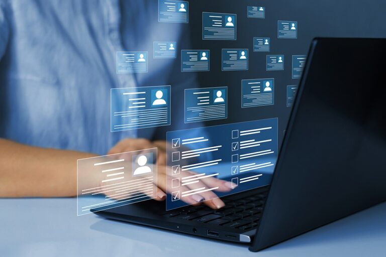 User on laptop with contacts